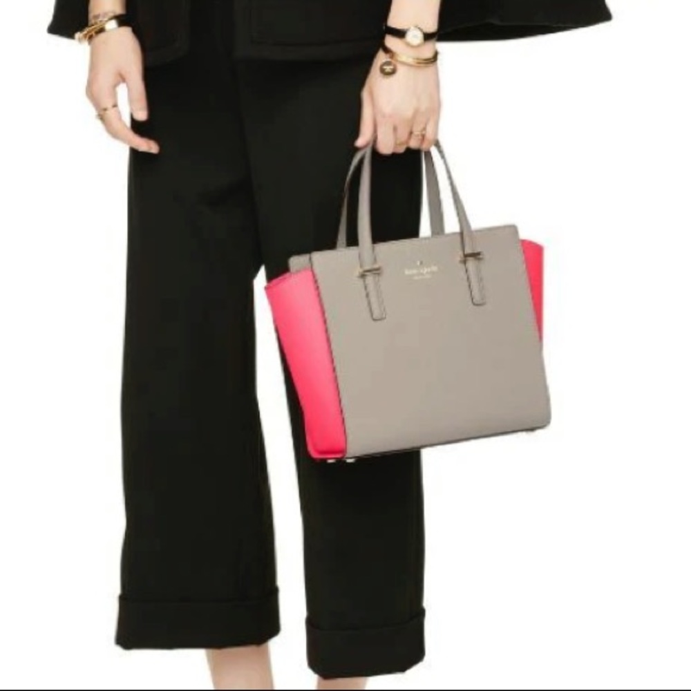 Kate Spade pop of color neon pink and beige crossbody adjustable purse
